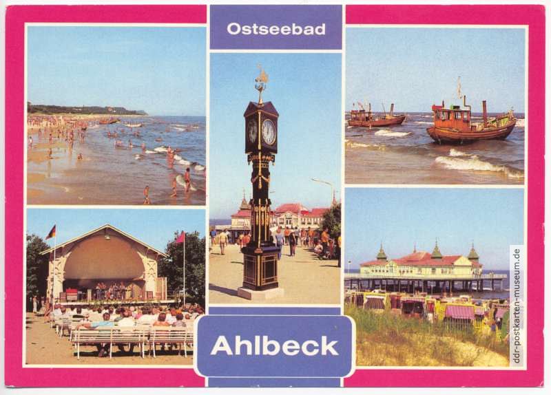 Strand, Stranduhr, Fischerboote, Konzertpavillon, Seebrücke - 1980