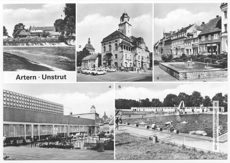 Unstrut, Rathaus, Ernst-Thälmann-Straße, Vestibül-Cafe, Sole-Schwimmbad - 1982