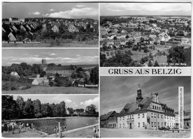 Reihenhaussiedlung, Burg, Freibad, Blick von der Burg, Rathaus - 1975