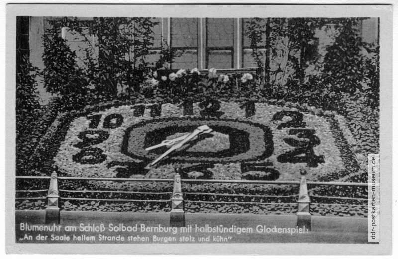 Blumenuhr am Schloß Bernburg mit halbstündigem Glockenspiel - 1956