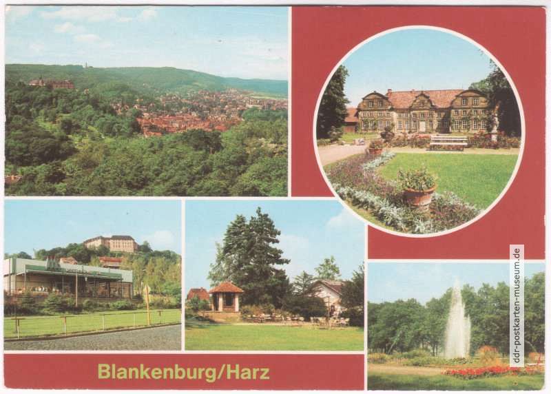 Blick auf Blankenburg, Museum, HO-Kaufhalle, Stadtpark, Thiepark - 1981