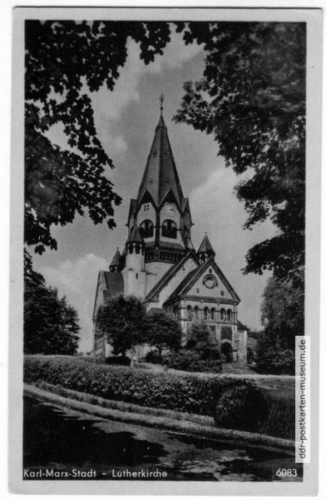 Karl-Marx-Stadt Lutherkirche (gleiches Foto nach Stadtumbenennung) - 1954