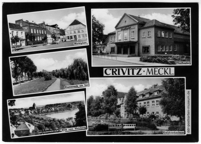 Crivitz, Markt / Filmtheater / Kreiskrankenhaus / Promenade - 1965