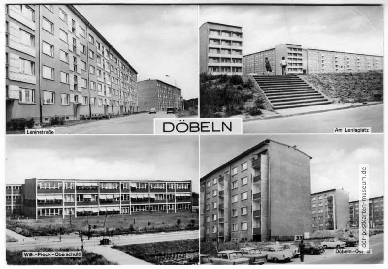 Neubauten an der Leninstraße, Leninplatz, Oberschule, Döbeln-Ost - 1977