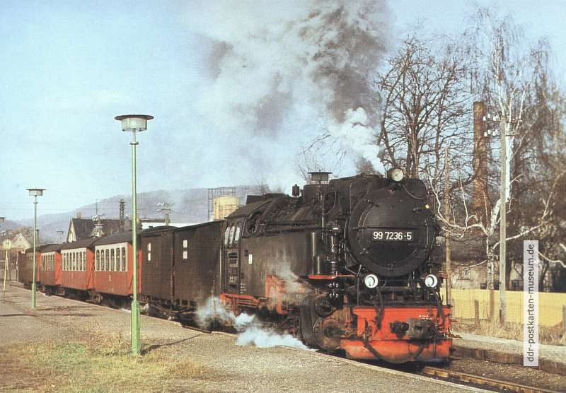 Dampflok 99 7236-5 der Harzquerbahn im Bhf. Niedersachswerfen - 1989