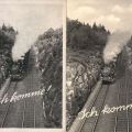 Eisenbahn-Grußkarte mit Kleinbahn im Erzgebirge von 1950 und 1960