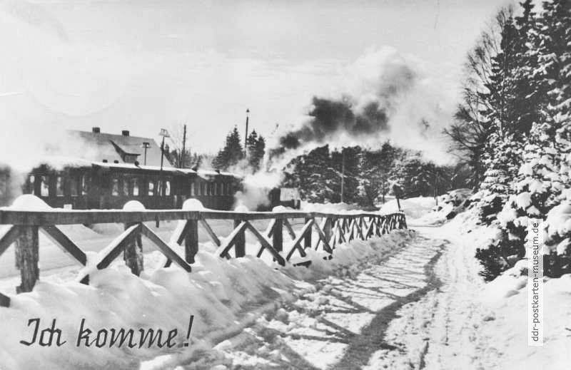 Grußkarte "Ich komme !" mit Harzquerbahn - 1958