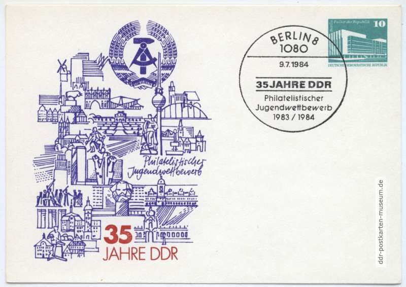 Ganzsache " 35 Jahre DDR" von 1984 - 10 Pfennig Dauerserie, Palast der Republik