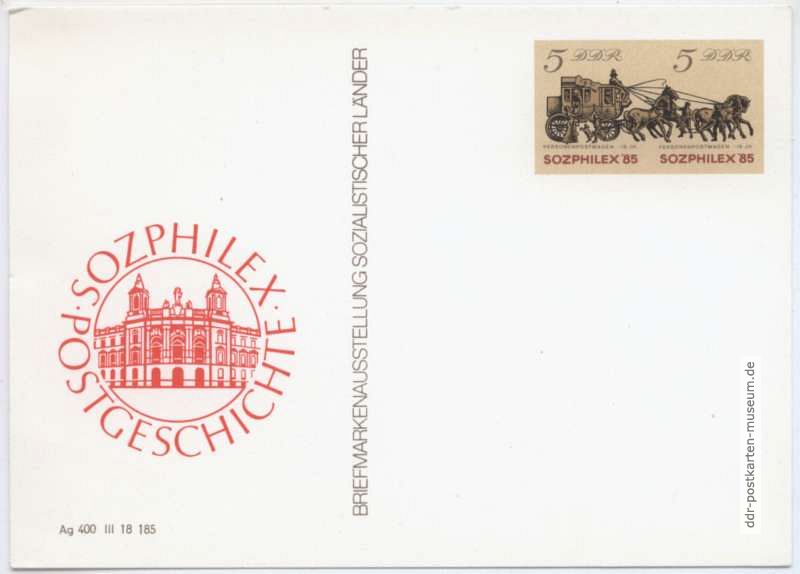 Ganzsache vom Philatelisten-Verband der DDR von 1985 - 5+5 Pfennig Sozphilex 85