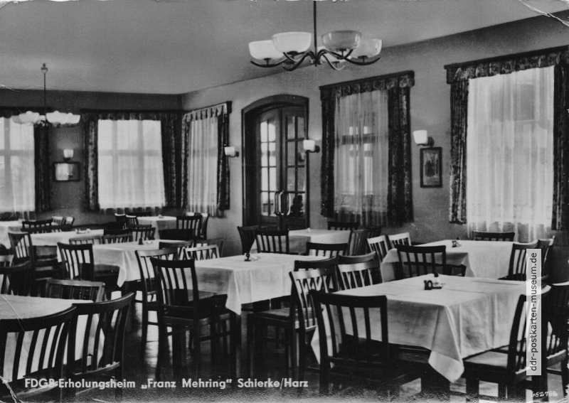 Schierke, Speisesaal im FDGB-Heim "Franz Mehring" - 1956