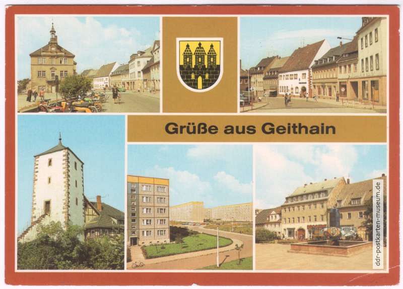 Markt, Leipziger Straße, Pulverturm, Neubauten, Brunnen am Markt - 1983