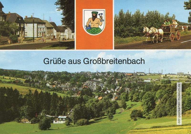 Hauptstraße, Kutschfahrt, Blick auf Großbreitenbach - 1989
