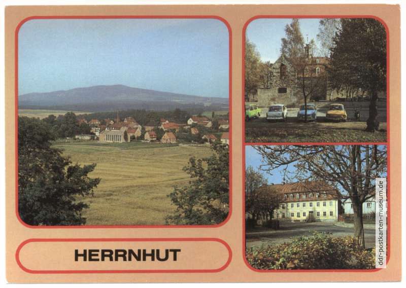 Blick vom Hutberg zum Kottmar, Glockenstuhl, Witwenhaus - 1987