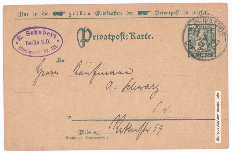 Postkarte der Berliner Privatpost-Spedition A.G. von 1897