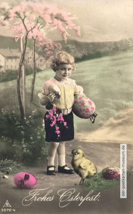Nachcolorierte Fotopostkarte zum Osterfest - 1925