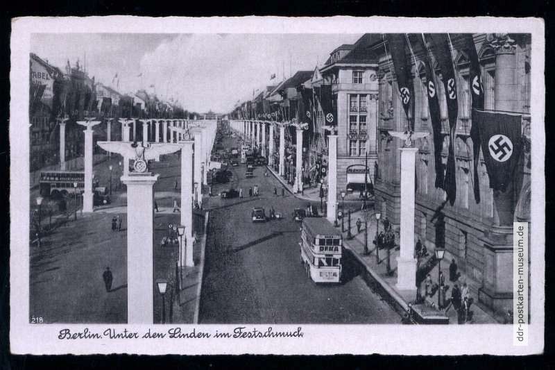 Berlin, Unter den Linden im Festschmuck (während der Olympischen Spiele) - 1936