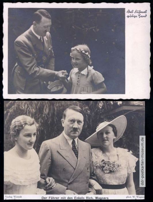 Fotopostkarten "Des Führers gütige Hand" / "Der Führer mit den Enkeln Richard Wagners" - 1936 / 1940