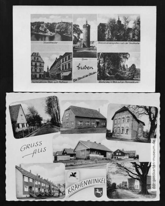 Fotopostkarten aus Guben (DDR) und Krähenwinkel (BRD) - um 1955