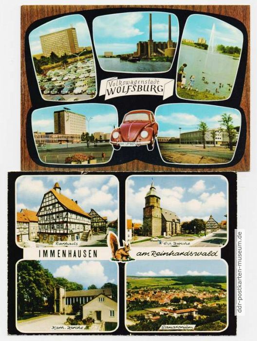 Farbige Mehrbildkarten aus Immenhausen und Wolfsburg (BRD) - um 1955