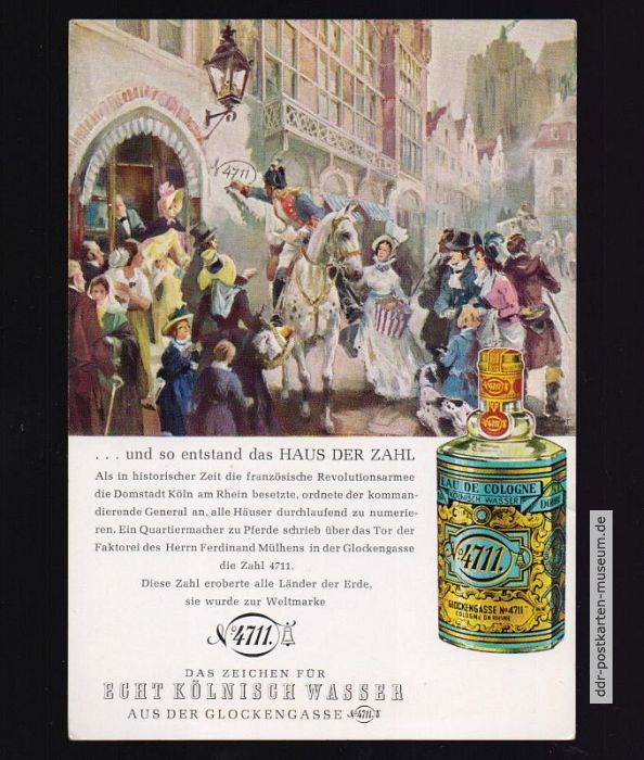 Reklame-Postkarte für Parfümmarke "Kölnisch Wasser 4711" in Köln - 1962