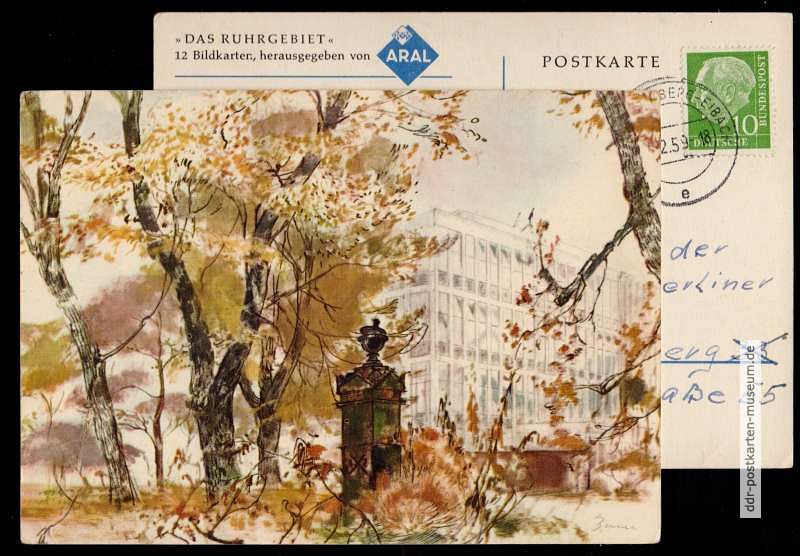 Reklame-Postkarte von ARAL AG mit Hauptverwaltungsgebäude in Bochum (BRD) - 1966
