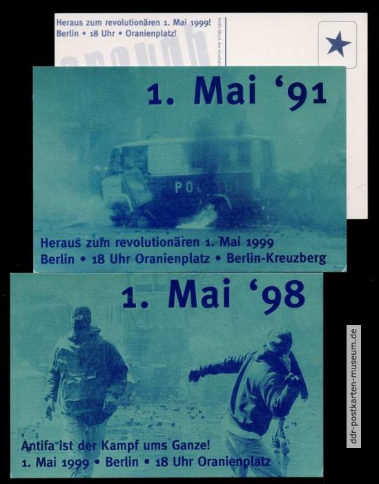 Protestpostkarten mit Aufruf zum "Revolutionären 1.Mai"