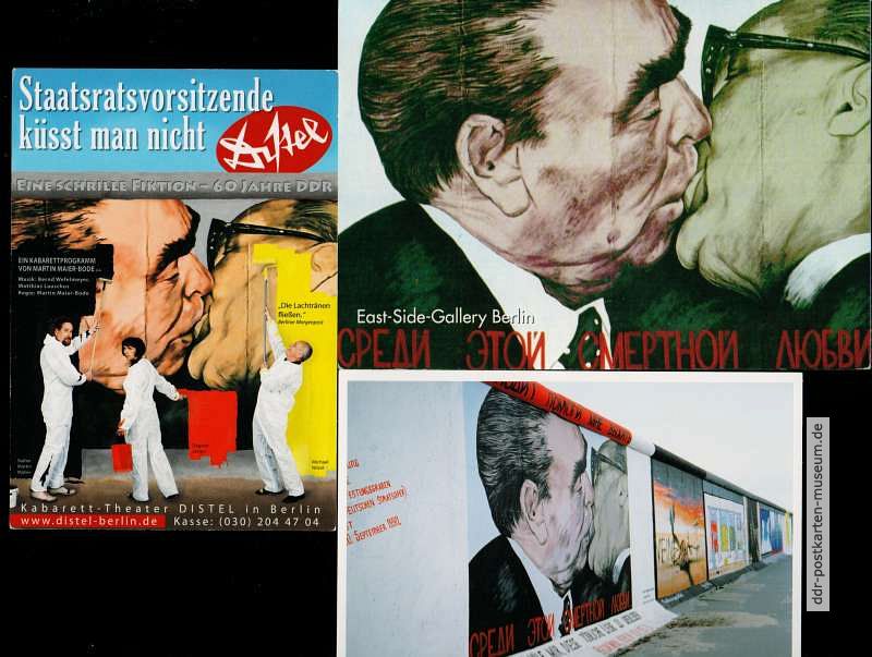 Historisches Wandbild "Der Bruderkuß" (Breschnjew und Honecker) an der Berliner Mauergalerie - 2010