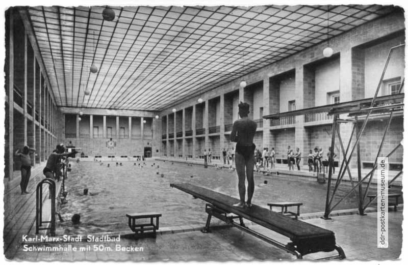Stadtbad, Schwimmhalle mit 50-Meter-Becken - 1958
