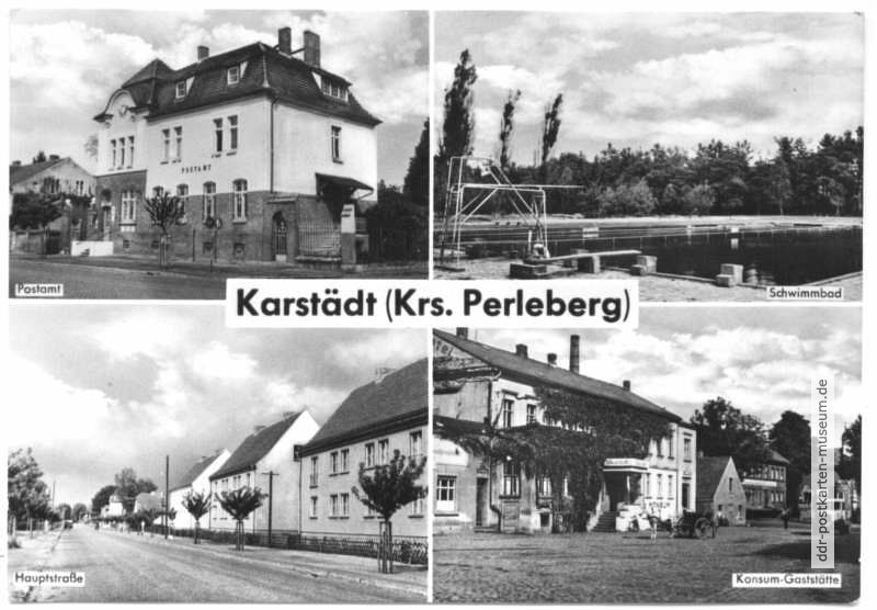 Postamt, Schwimmbad, Hauptstraße, Konsum-Gaststätte - 1958 / 1971