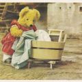 Karte aus Kinderkalender, Teddine beim Wäschewaschen  - 1957