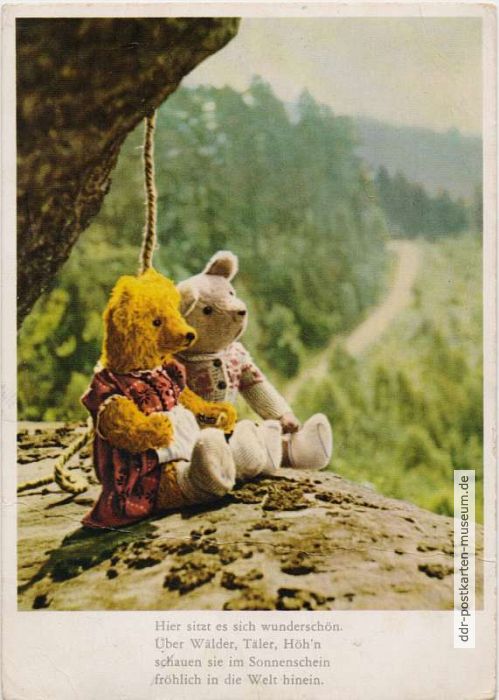 Karte 2427 Teddy und Teddine in der Sächsischen Schweiz - 1957