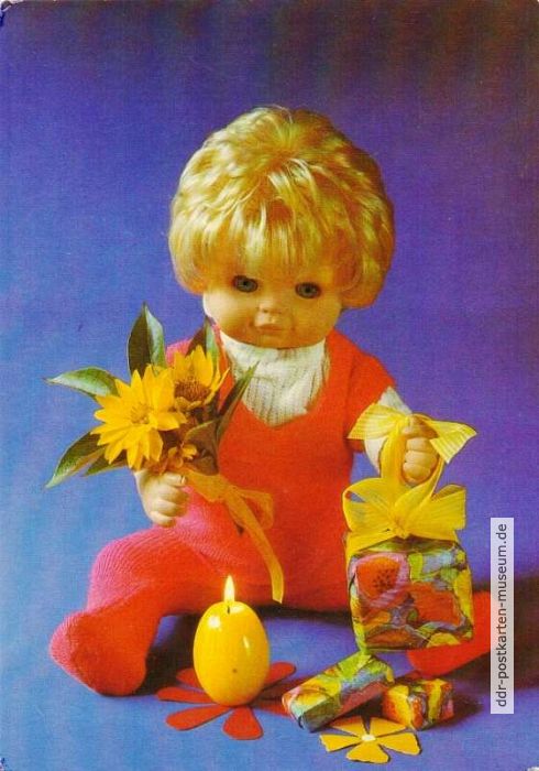 Geburtstagskarte "Alles Gute zum Geburtstag" mit Sonni-Puppe - 1986