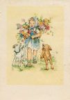 Grußkarte mit Aquarell "Das Blumenmädchen) - 1951