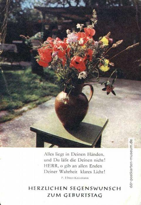 Geburtstagskarte mit Reim von P. Ebner-Krüsmann - 1974