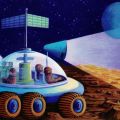 "Utopischer Weltraum", Überquerung einer unwegsamen Kraterebene auf dem Mond - 1971