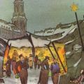 Neujahrsgrußkarte mit Aquarell von Willy Becker "Dresdner Christmarkt" - 1977