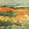 Aquarell "Boddenwiesen" von G. Raschpichler - 1974