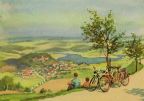Aquarell "Blick zur Wachsenburg" auf Pfingstgrußkarte - 1960