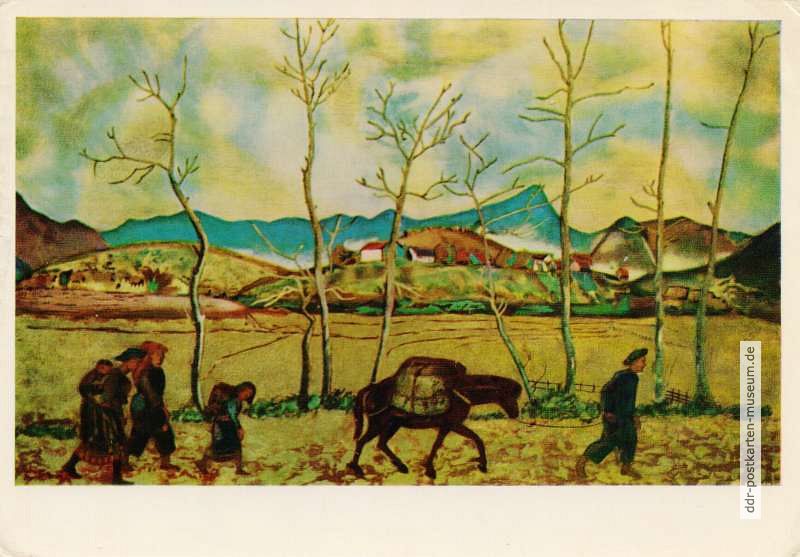 Lackmalerei "Auf dem Weg zum Markt von Pa-kha" von Mai-Van-Nam - 1972