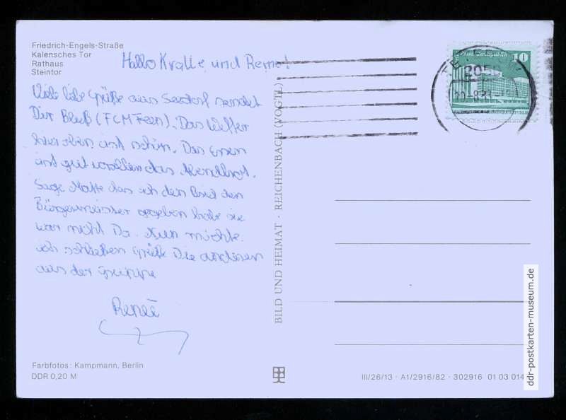 Vergeßlicher Renee warf diese Karte ohne Adresse in den Postbriefkasten und erreichte Kralle und Remo nie - 1981