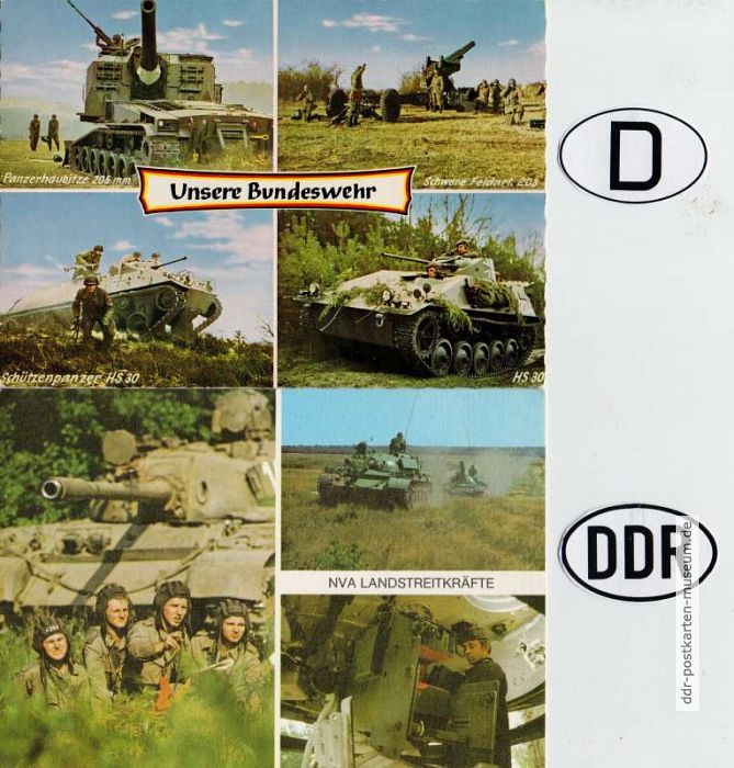 Militärische Grußpostkarte der Bundeswehr und NVA-Landstreitkräfte - 1970 / 1977