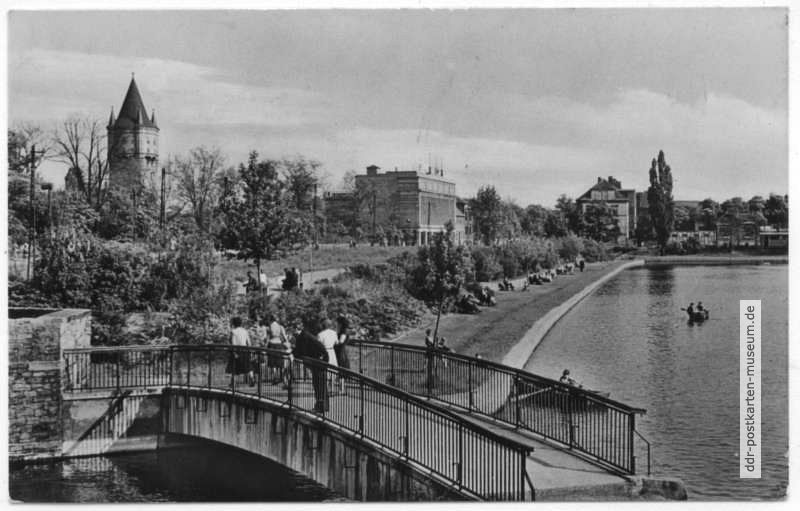 Brücke und Promenade am Gotthardteich, Wasserturm - 1958 / 1961
