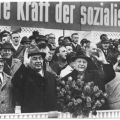 VII. Parteitag der SED 1967 in Berlin, Honecker, Breschnjew und Ulbricht auf der Ehrentribüne - 1967