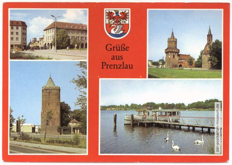 Hotel "Uckermark", Blindower Torturm, Mitteltorturm, Uckersee und M.S. "Uckerperle" - 1986