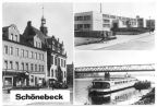 Platz der DSF mit Rathaus, Volksschwimmhalle, Elbdampfer - 1976