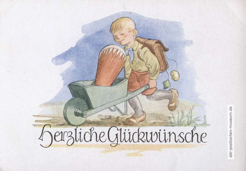Glückwunschkarte zum Schulanfang von 1951 - Postkarten-Verlag R. Kallmer