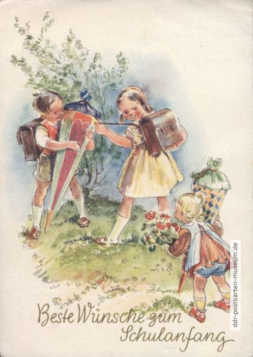 Postkarte zum Schulanfang von 1954 - Planet-Verlag 