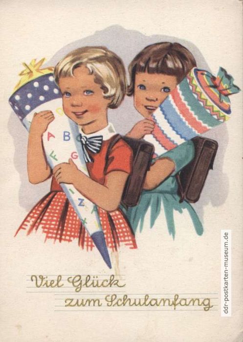 Glückwunschkarte zum Schulanfang von 1959 - Verlag Meißner & Buch