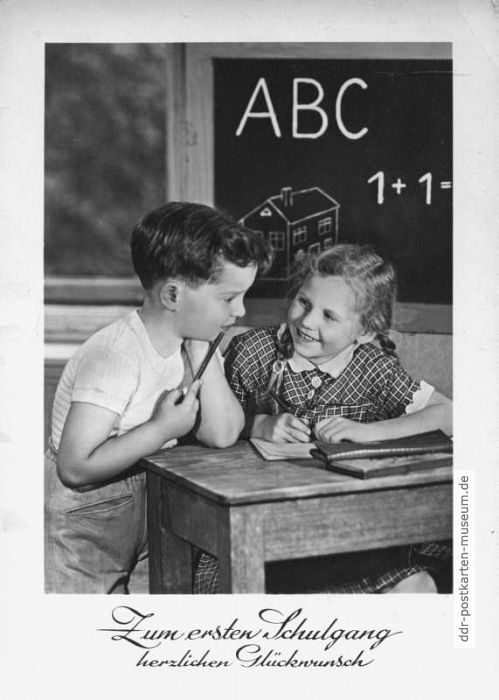 Glückwunschkarte zum ersten Schulgang  von 1960 - Verlag Konsum FOKU