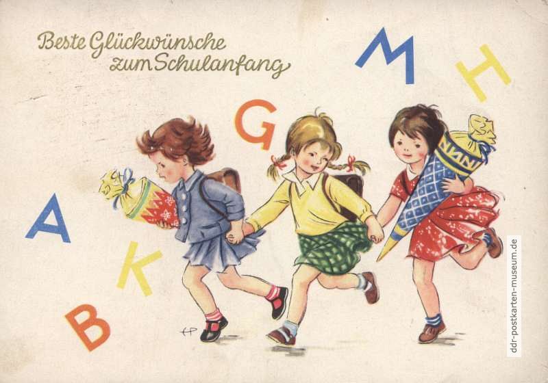 Glückwunschkarte zum Schulanfang von 1961 - Meißner & Buch 